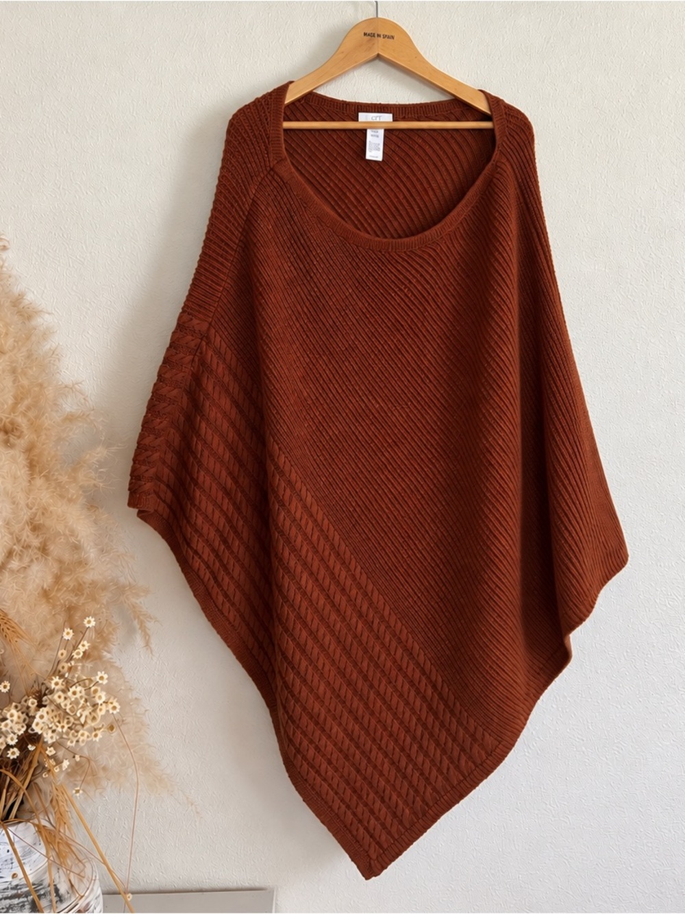 J.Jill Rust Brown Cable Knit Poncho Sweater One Size Oversized Boho